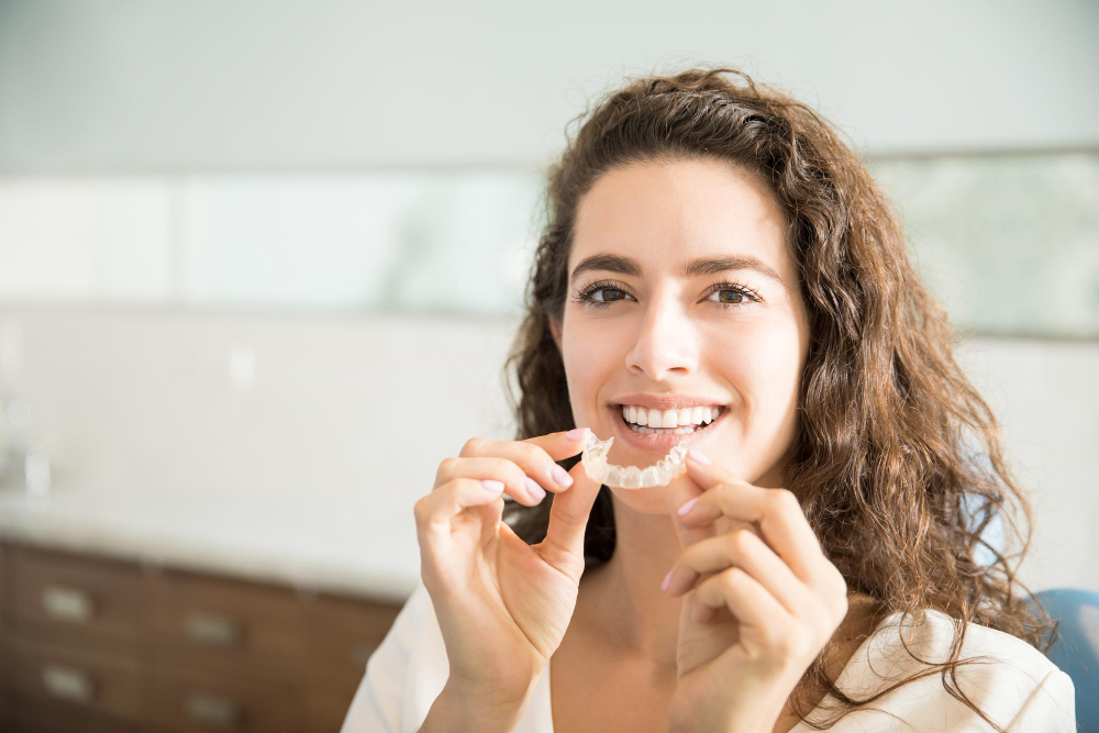 woman holding invisalign braces from Tiew Dental Malaysia